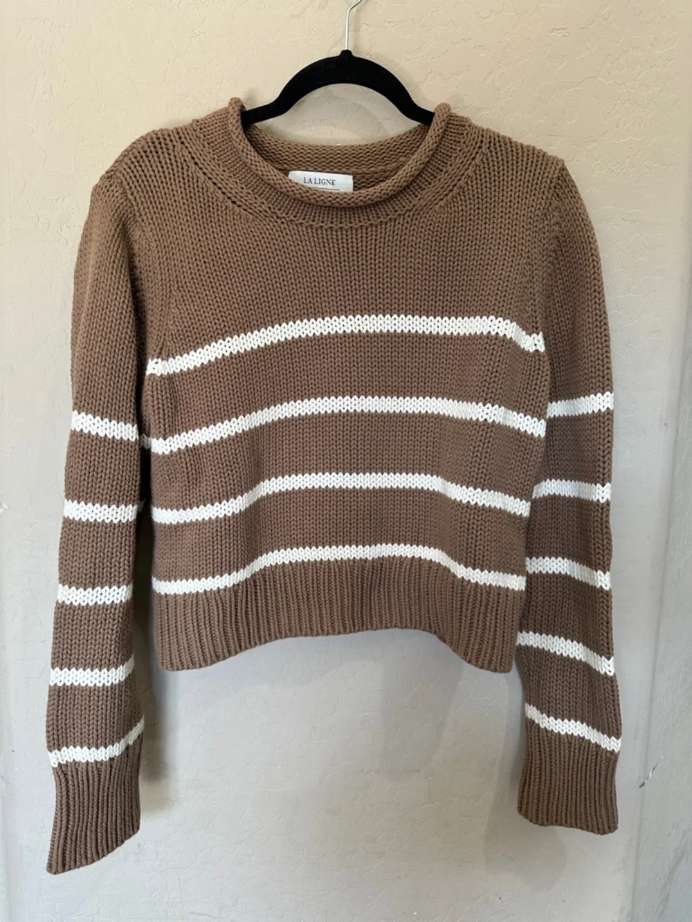 La Ligne Brown & White Striped Crewneck Sweater - Picture 4 of 7